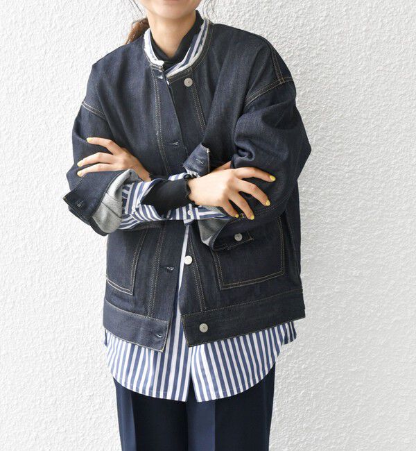 SHIPS any「ノーカラー デニム ブルゾン［SHIPS any DENIM］」|デニムジャケット|