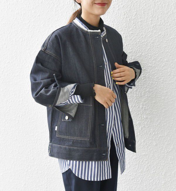 SHIPS any「ノーカラー デニム ブルゾン［SHIPS any DENIM］」|デニムジャケット|