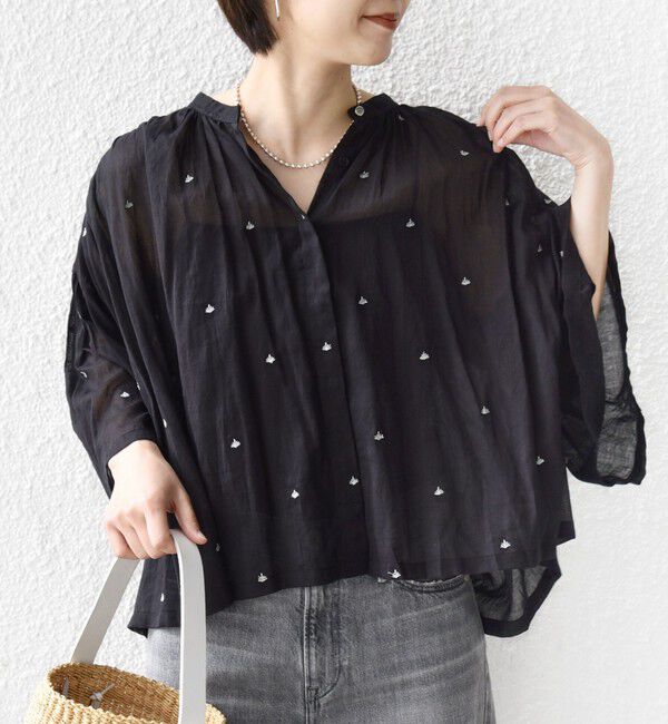 SHIPS for women「〈手洗い可能〉コットン オーガンジー リーフ 刺繍 羽織 ブラウス」|シャツ・ブラウス|