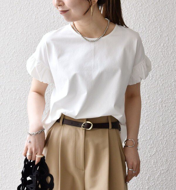 SHIPS any「SHIPS any:〈多機能/洗濯機可能〉マルチファンクション ギャザー スリーブ TEE」|Tシャツ・カットソー|