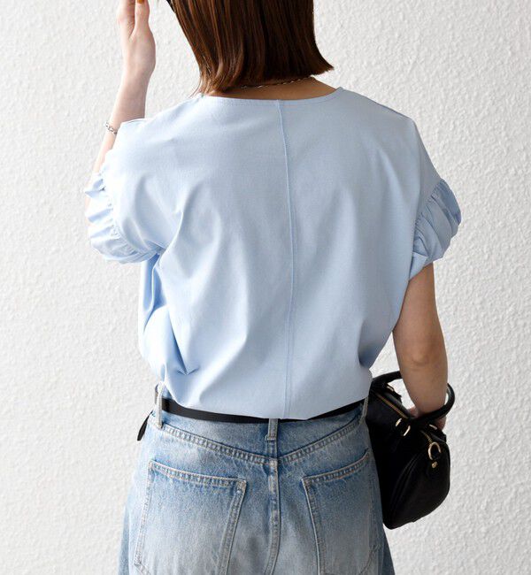 SHIPS any「SHIPS any:〈多機能/洗濯機可能〉マルチファンクション ギャザー スリーブ TEE」|Tシャツ・カットソー|