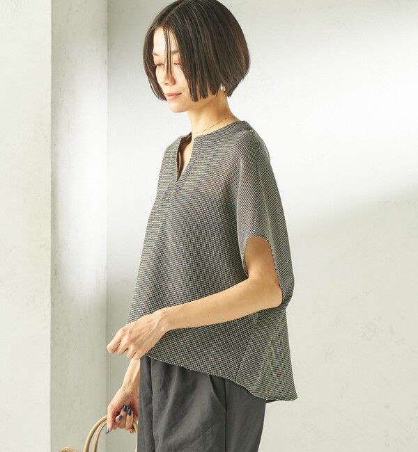 SHIPS for women「〈手洗い可能〉ミニ チェック カラミ スキッパー プルオーバー」|シャツ・ブラウス|