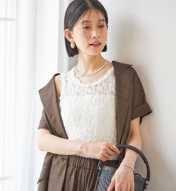 SHIPS for women「〈手洗い可能〉ラッセル レース 前後 2WAY ノースリーブ プルオーバー」|タンクトップ|