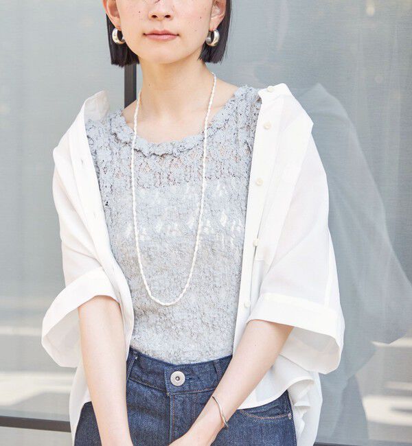 SHIPS for women「〈手洗い可能〉ラッセル レース 前後 2WAY ノースリーブ プルオーバー」|タンクトップ|シルバーグレー