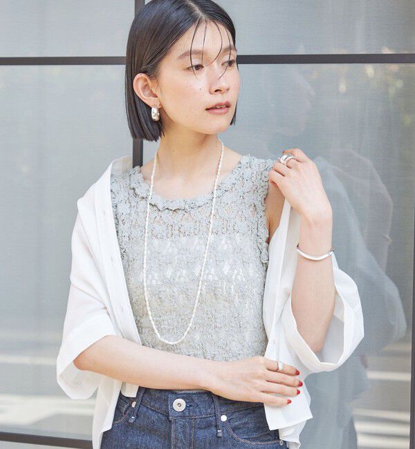 SHIPS for women「〈手洗い可能〉ラッセル レース 前後 2WAY ノースリーブ プルオーバー」|タンクトップ|