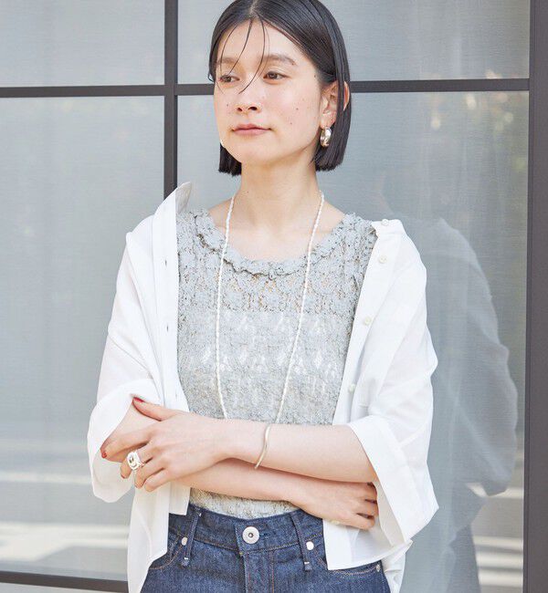 SHIPS for women「〈手洗い可能〉ラッセル レース 前後 2WAY ノースリーブ プルオーバー」|タンクトップ|