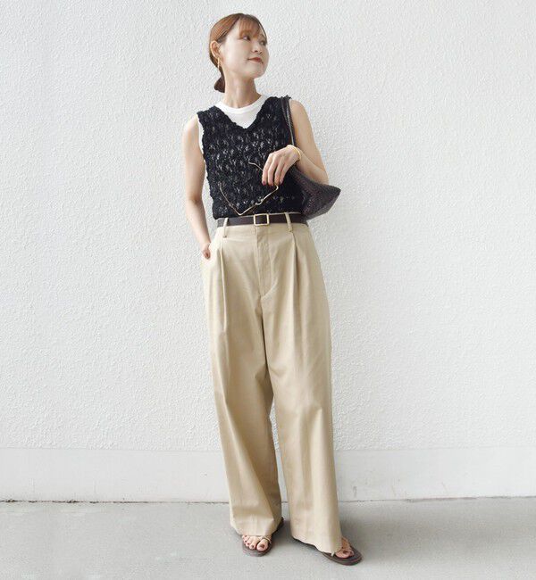 SHIPS for women「〈手洗い可能〉ラッセル レース 前後 2WAY ノースリーブ プルオーバー」|タンクトップ|