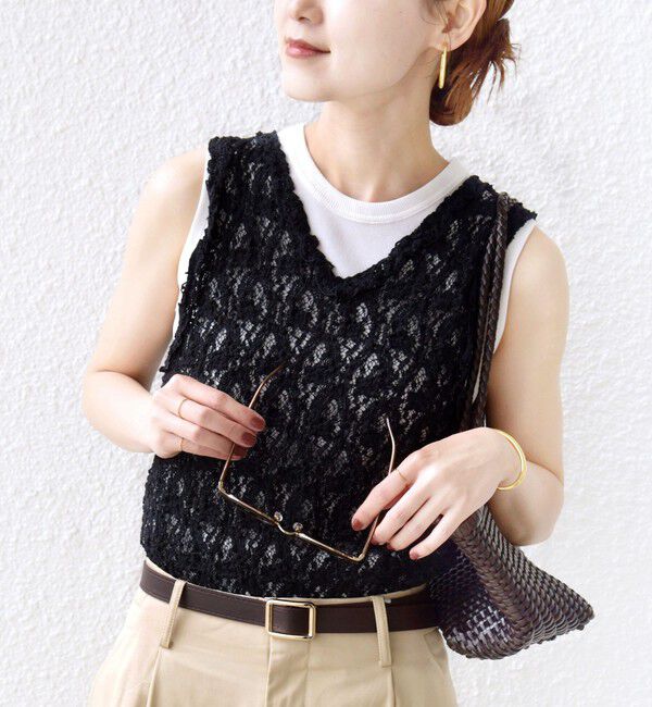 SHIPS for women「〈手洗い可能〉ラッセル レース 前後 2WAY ノースリーブ プルオーバー」|タンクトップ|