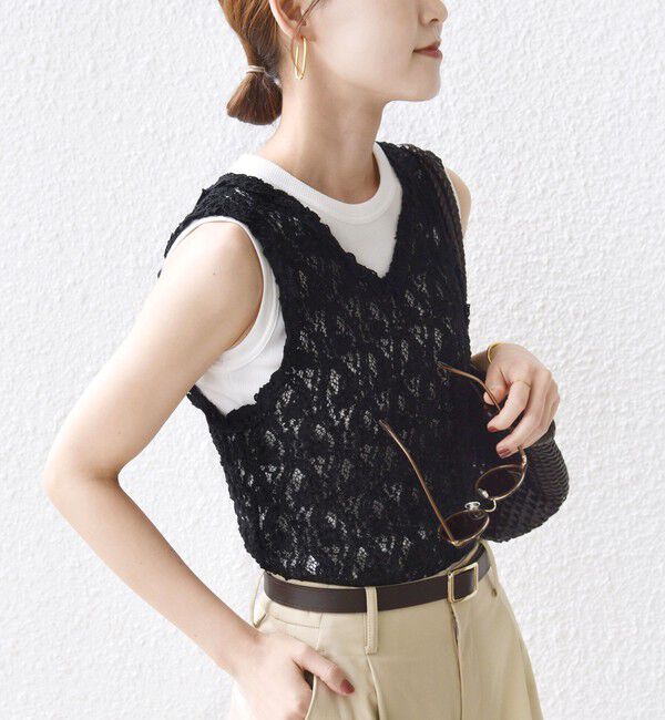 SHIPS for women「〈手洗い可能〉ラッセル レース 前後 2WAY ノースリーブ プルオーバー」|タンクトップ|