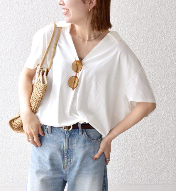 SHIPS any「SHIPS any:〈洗濯機可能〉ジャージー ワイド スキッパー ポロ プルオーバー」|Tシャツ・カットソー|