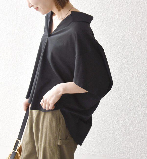 SHIPS any「SHIPS any:〈洗濯機可能〉ジャージー ワイド スキッパー ポロ プルオーバー」|Tシャツ・カットソー|