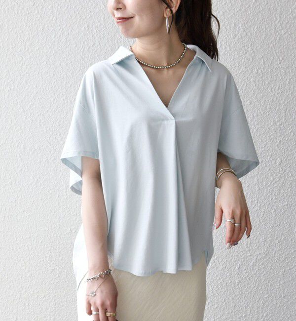 SHIPS any「SHIPS any:〈洗濯機可能〉ジャージー ワイド スキッパー ポロ プルオーバー」|Tシャツ・カットソー|ライトブルー