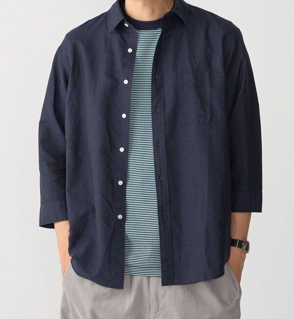 SHIPS「SHIPS: コットン リネン レギュラーカラー 7スリーブ シャツ」|シャツ・ブラウス|ネイビー