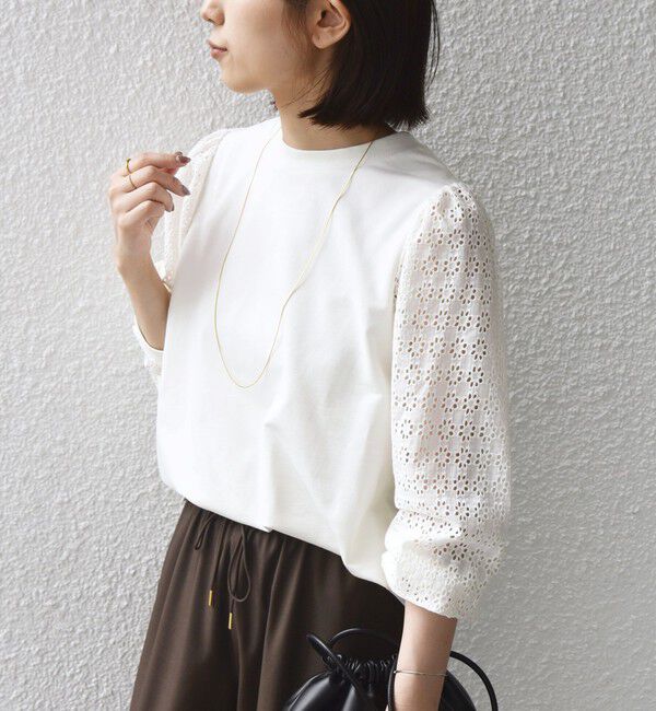 SHIPS Colors 「SHIPS Colors:〈手洗い可能〉ミニ裏毛 レース コンビ トップス◇」|Tシャツ・カットソー|