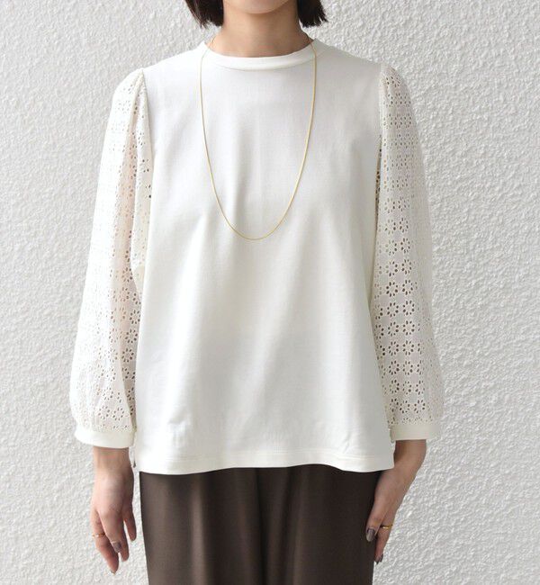 SHIPS Colors 「SHIPS Colors:〈手洗い可能〉ミニ裏毛 レース コンビ トップス◇」|Tシャツ・カットソー|