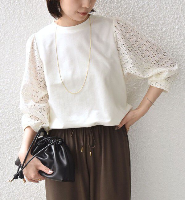 SHIPS Colors 「SHIPS Colors:〈手洗い可能〉ミニ裏毛 レース コンビ トップス◇」|Tシャツ・カットソー|