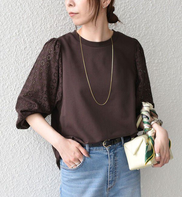 SHIPS Colors 「SHIPS Colors:〈手洗い可能〉ミニ裏毛 レース コンビ トップス◇」|Tシャツ・カットソー|