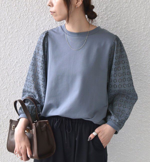SHIPS Colors 「SHIPS Colors:〈手洗い可能〉ミニ裏毛 レース コンビ トップス◇」|Tシャツ・カットソー|