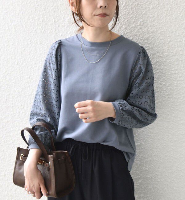 SHIPS Colors 「SHIPS Colors:〈手洗い可能〉ミニ裏毛 レース コンビ トップス◇」|Tシャツ・カットソー|