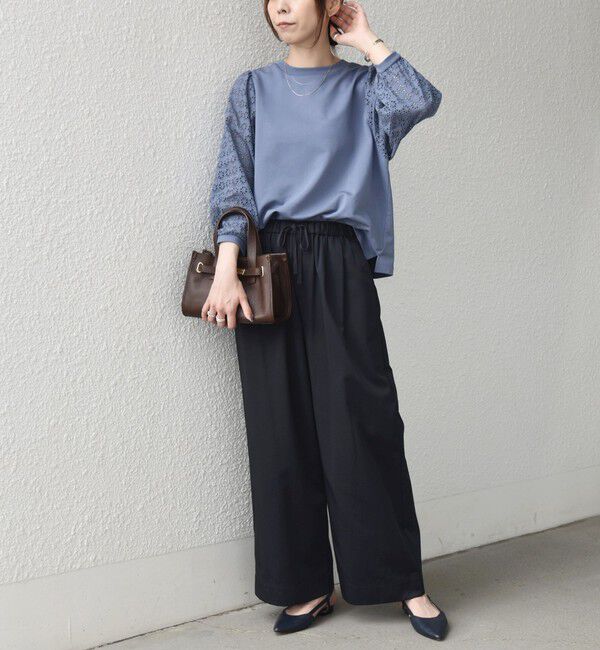 SHIPS Colors 「SHIPS Colors:〈手洗い可能〉ミニ裏毛 レース コンビ トップス◇」|Tシャツ・カットソー|