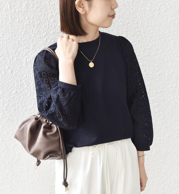 SHIPS Colors 「SHIPS Colors:〈手洗い可能〉ミニ裏毛 レース コンビ トップス◇」|Tシャツ・カットソー|