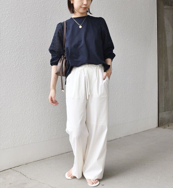 SHIPS Colors 「SHIPS Colors:〈手洗い可能〉ミニ裏毛 レース コンビ トップス◇」|Tシャツ・カットソー|