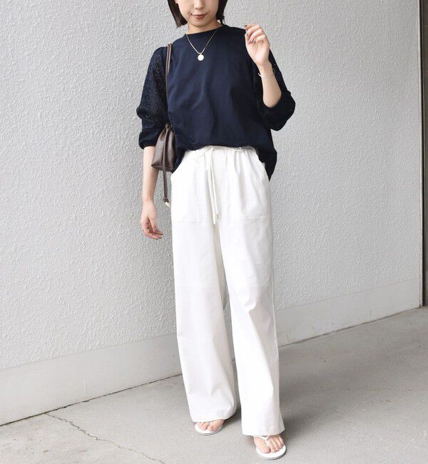 SHIPS Colors 「SHIPS Colors:〈手洗い可能〉ミニ裏毛 レース コンビ トップス◇」|Tシャツ・カットソー|