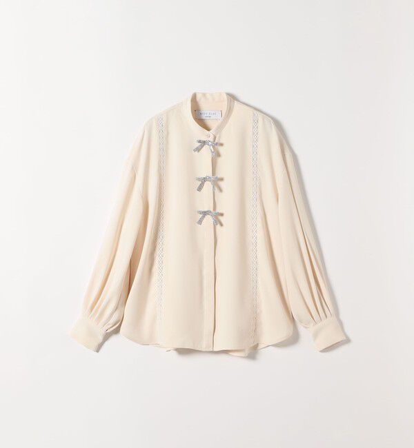 SHIPS any「《予約》〈手洗い可能〉リボン モチーフ スタンドカラー シャツ ブラウス［NAVY BLUE］」|シャツ・ブラウス|