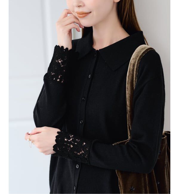 U by SPICK&SPAN「《予約》レースカフスニットシャツ」|ニット・セーター|ブラック