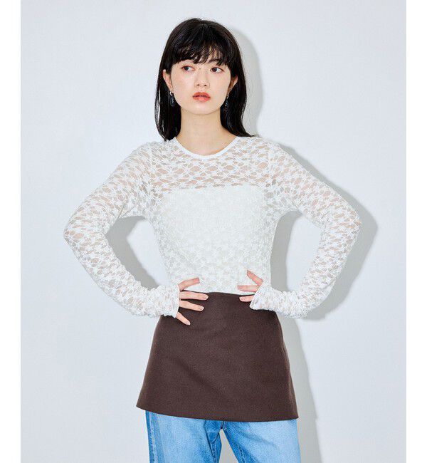 ADAM ET ROPE'「フレアスリーブレーストップス」|Tシャツ・カットソー|ホワイト(10)