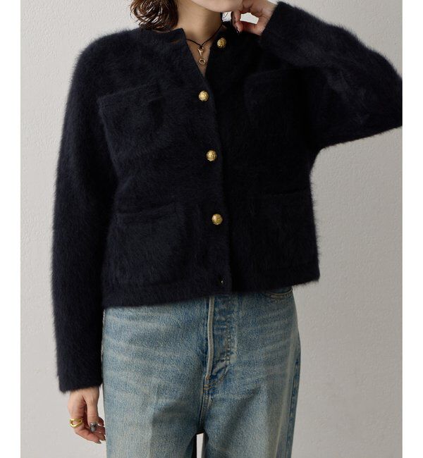  「〈WEB限定カラーあり〉カシミヤ混ファークルーネックニットジャケット」|ニット・セーター|ブラック