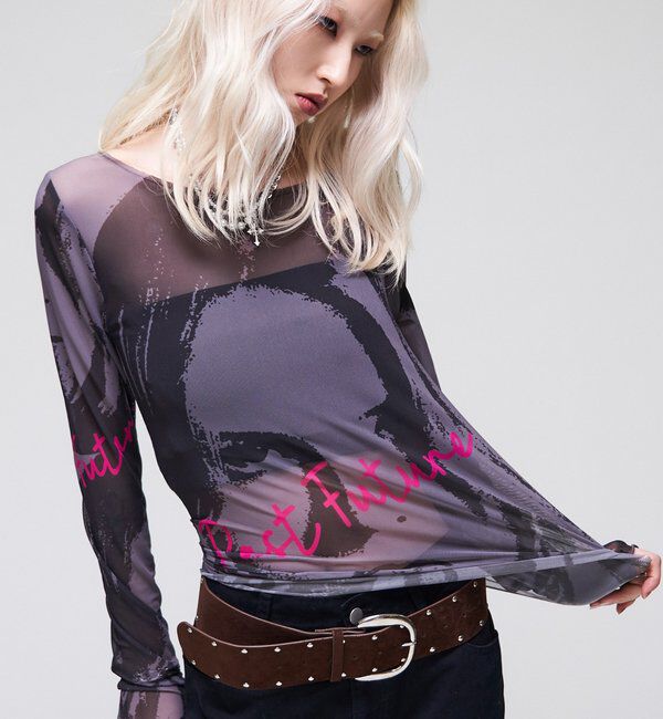  「【26AW LOOK掲載品番】シャーロットミューズパワーメッシュ」|Tシャツ・カットソー|チャコールグレー