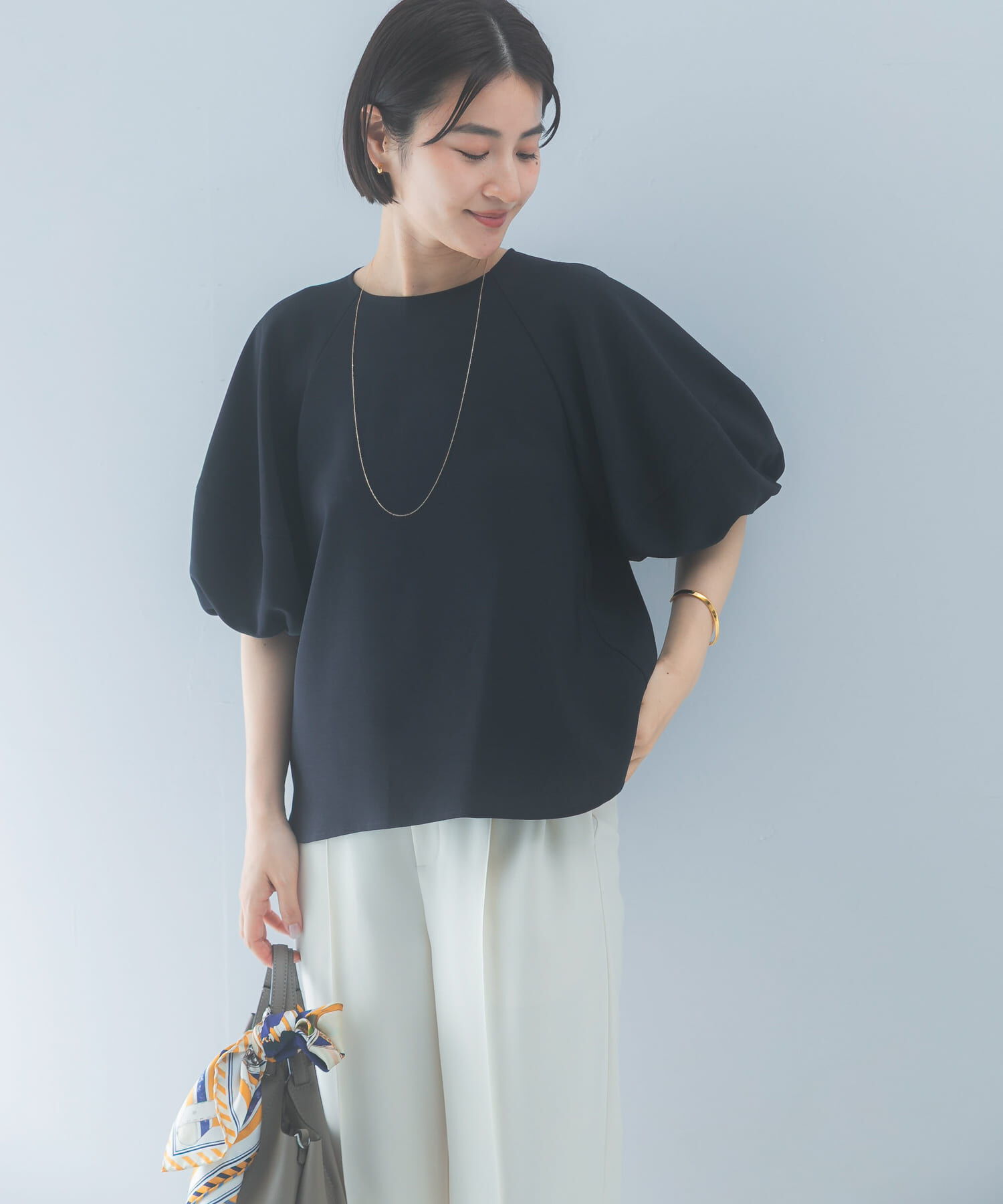 URBAN RESEARCH ROSSO「クールタッチ 吸水速乾バルーンブラウス」|シャツ・ブラウス|ネイビー