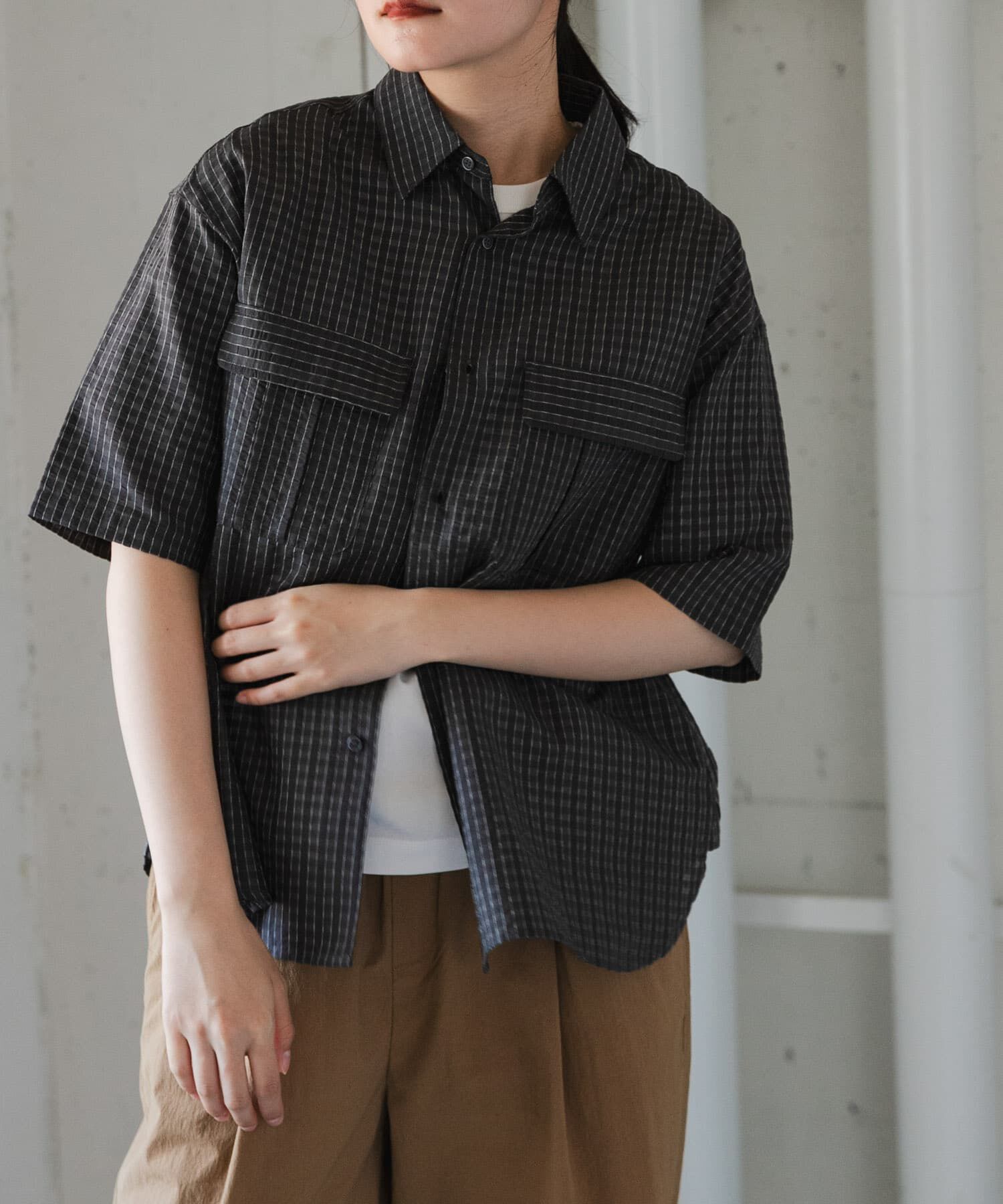 URBAN RESEARCH DOORS「FORK&SPOON　シャドウチェックショートスリーブシャツ」|シャツ・ブラウス|