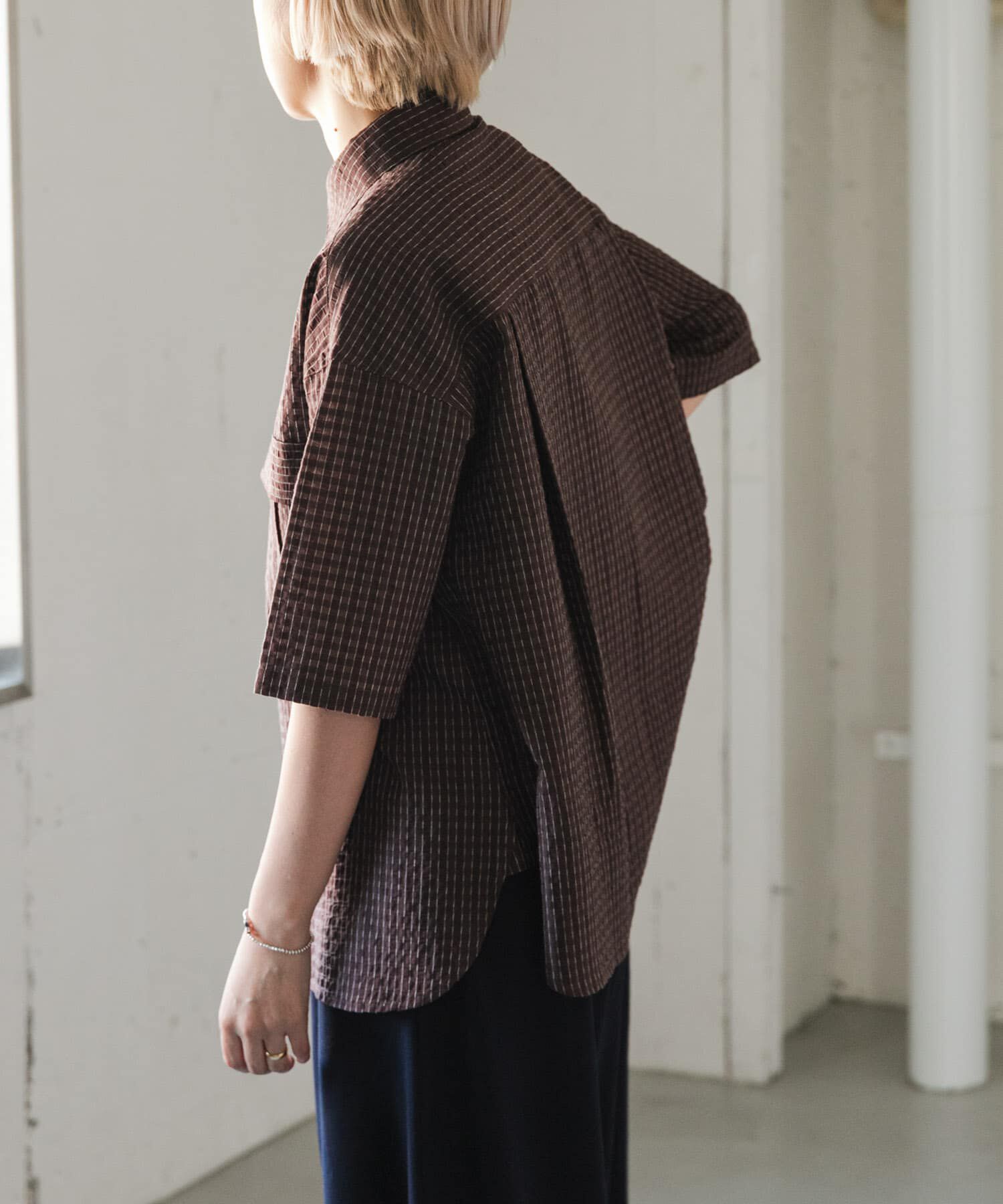 URBAN RESEARCH DOORS「FORK&SPOON　シャドウチェックショートスリーブシャツ」|シャツ・ブラウス|
