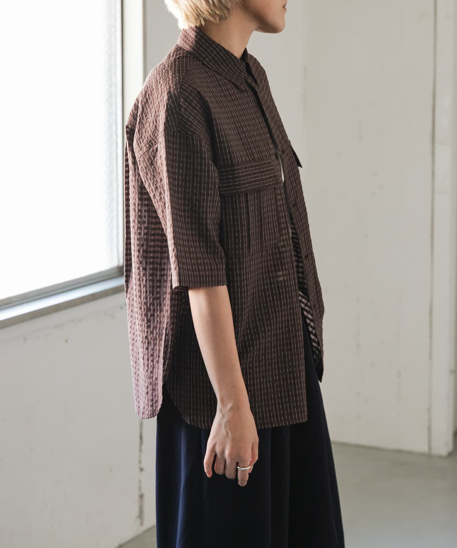 URBAN RESEARCH DOORS「FORK&SPOON　シャドウチェックショートスリーブシャツ」|シャツ・ブラウス|