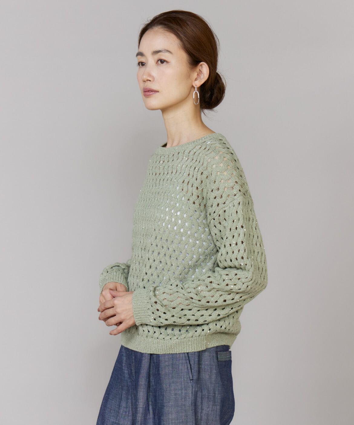 Le Souk「《大きいサイズ》透かし柄ボートネックプルオーバー」|ニット・セーター|