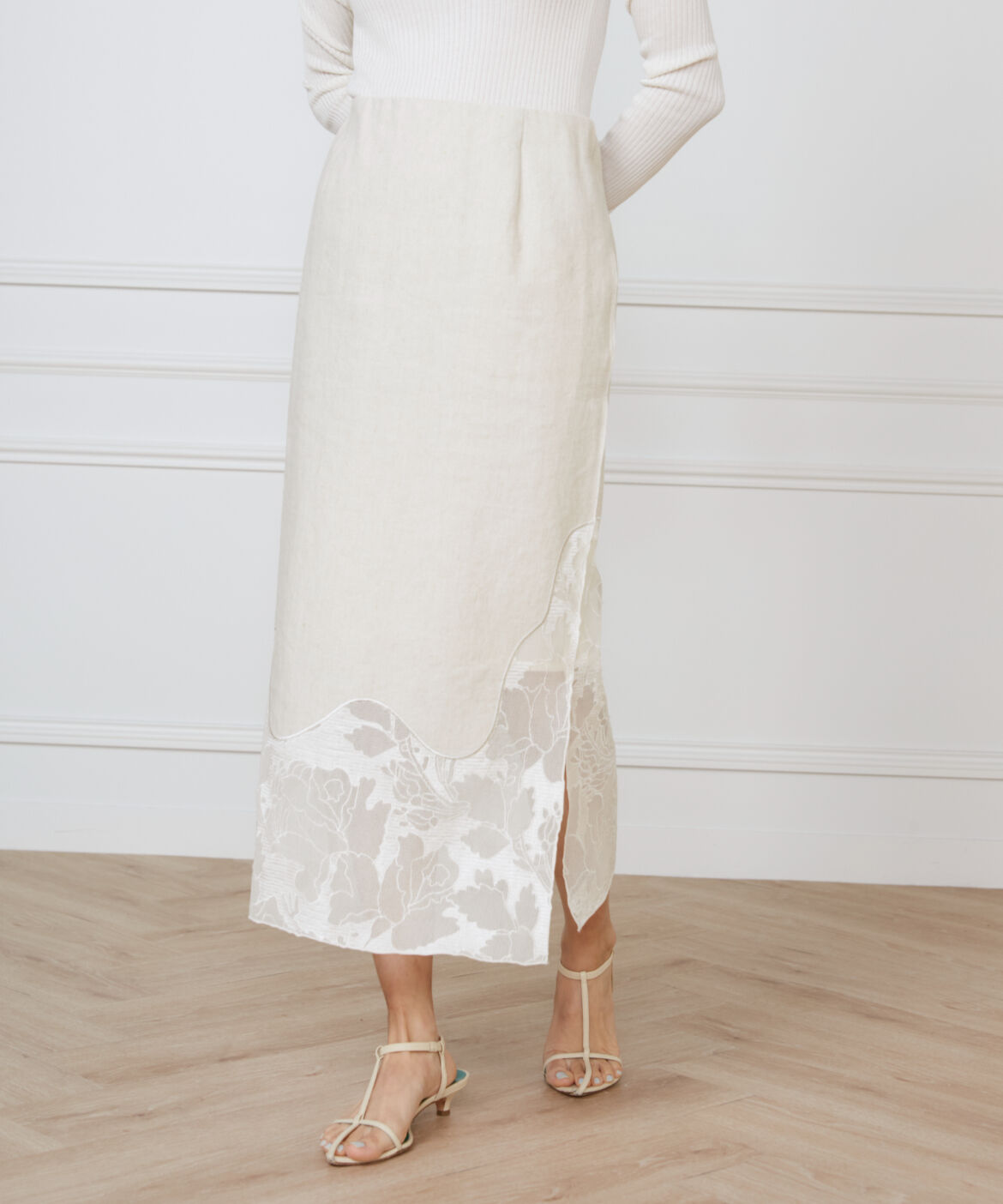 INED「《大きいサイズ》裾レーススカート《la veille by SUPERIOR CLOSET》」|タイト|