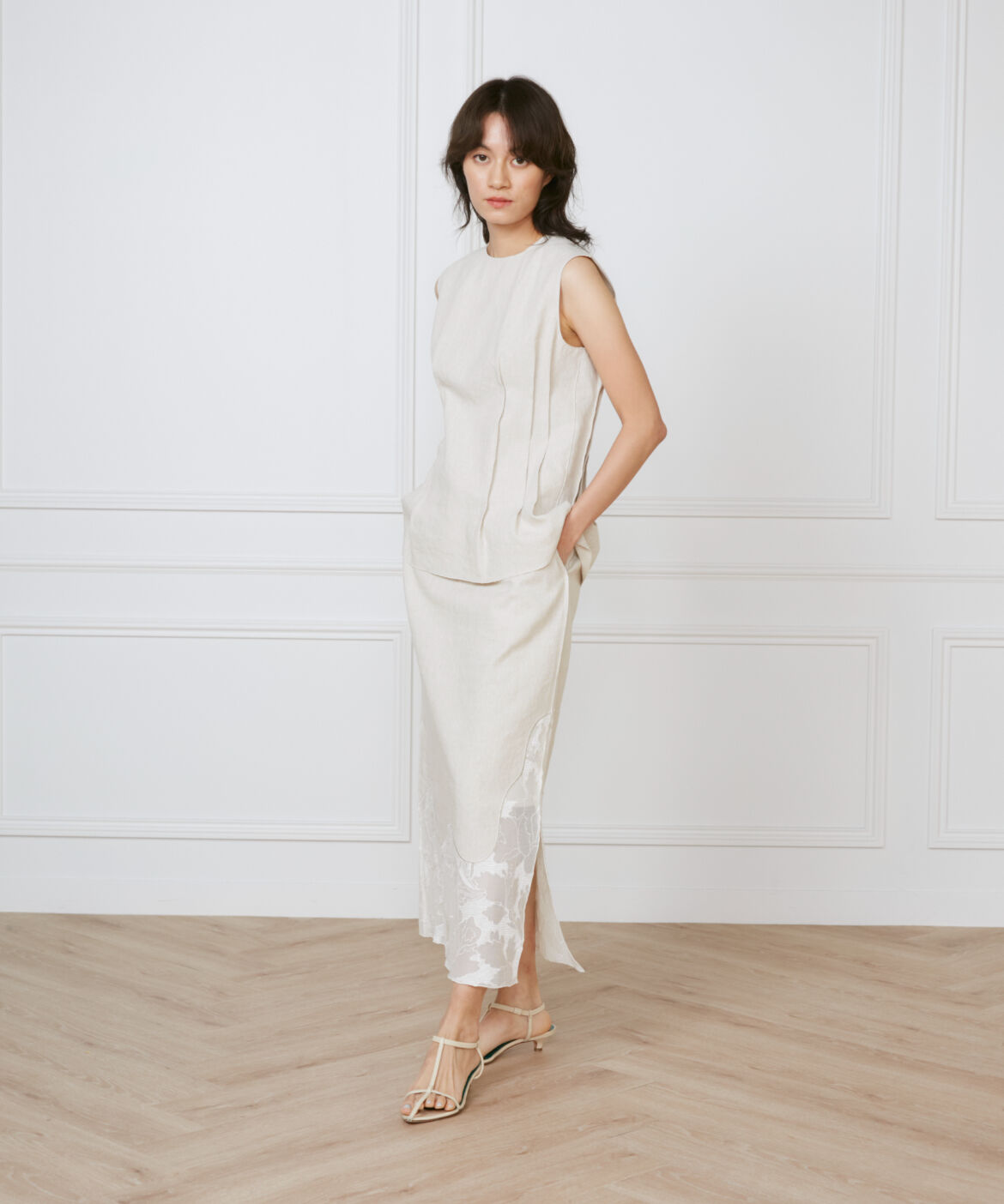 INED「《大きいサイズ》裾レーススカート《la veille by SUPERIOR CLOSET》」|タイト|
