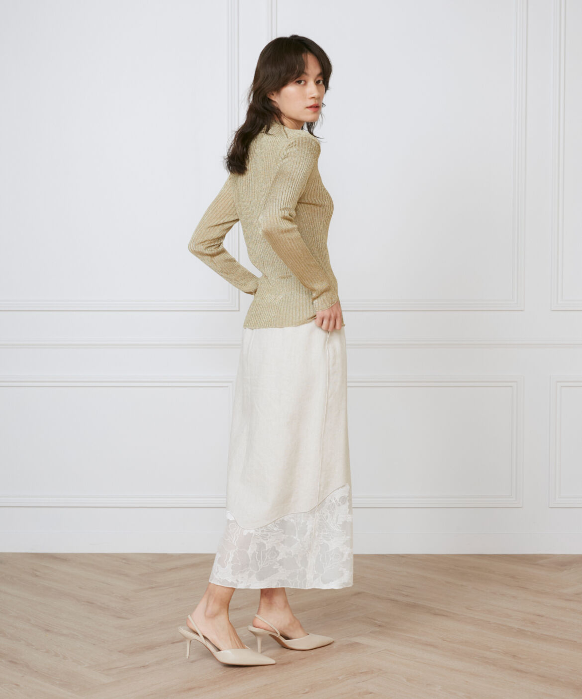 INED「《大きいサイズ》裾レーススカート《la veille by SUPERIOR CLOSET》」|タイト|