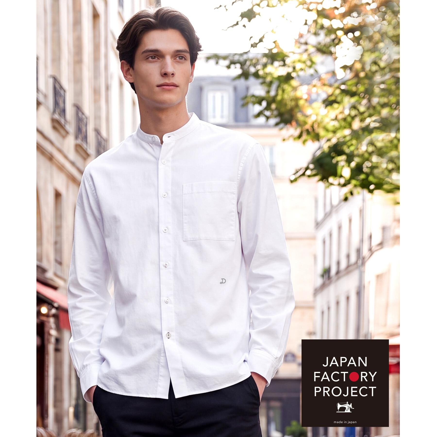 DRESSTERIOR「【日本製】バンドカラー高密度ツイルシャツ」|シャツ・ブラウス|ホワイト(001)