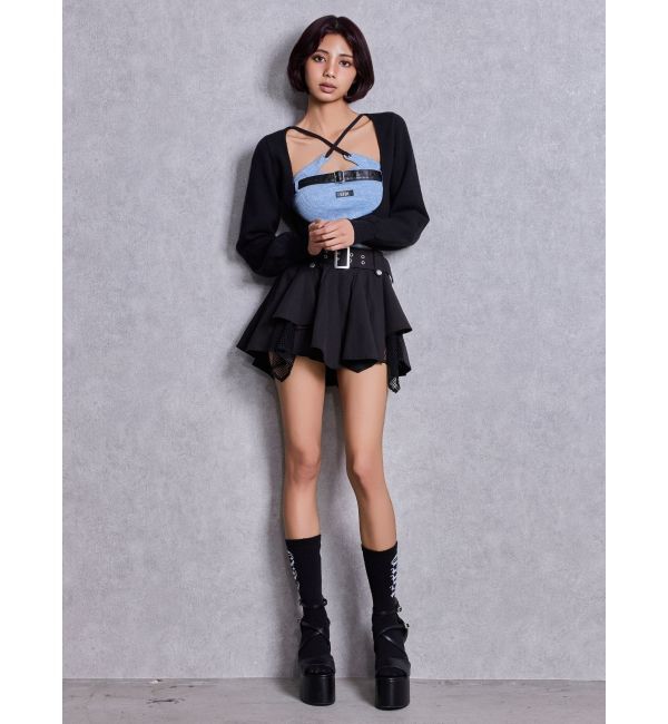GYDA「HEM Symmetryメッシュスカートライクショートパンツ」|スカート|