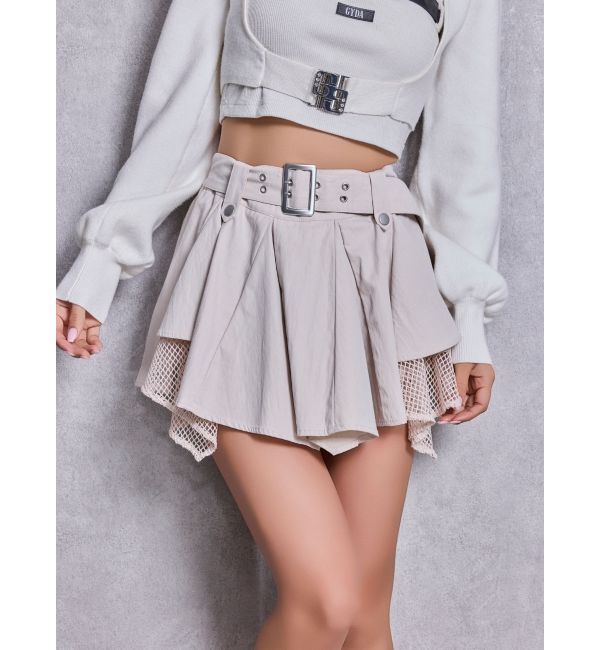 GYDA「HEM Symmetryメッシュスカートライクショートパンツ」|スカート|
