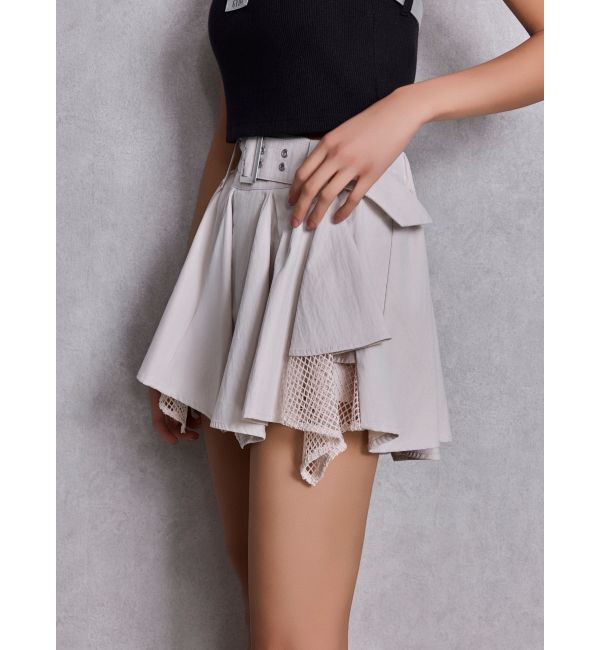 GYDA「HEM Symmetryメッシュスカートライクショートパンツ」|スカート|
