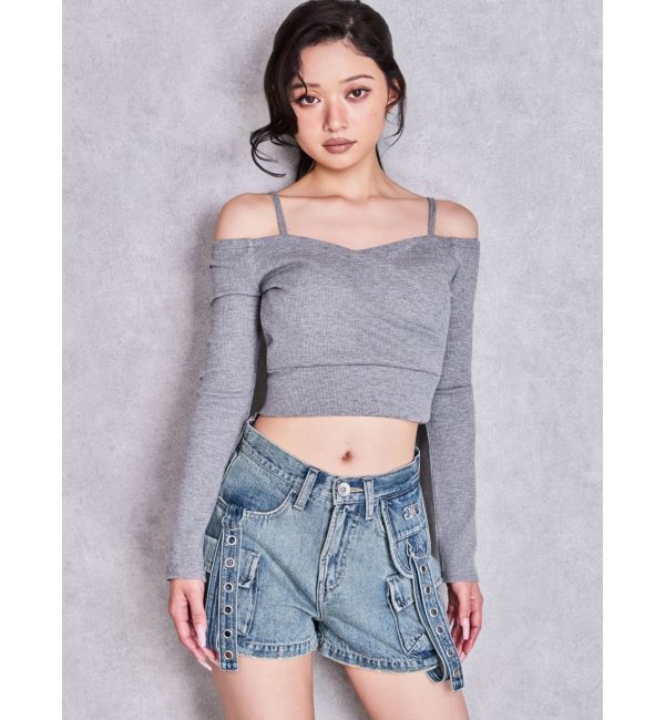 GYDA「ラメテレコカシュクールデザインオフショルトップス」|Tシャツ・カットソー|