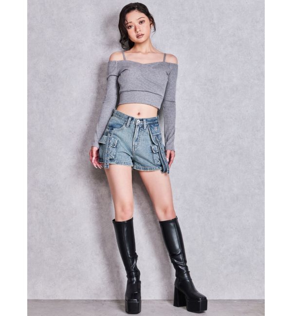GYDA「ラメテレコカシュクールデザインオフショルトップス」|Tシャツ・カットソー|