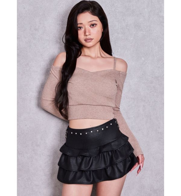 GYDA「ラメテレコカシュクールデザインオフショルトップス」|Tシャツ・カットソー|