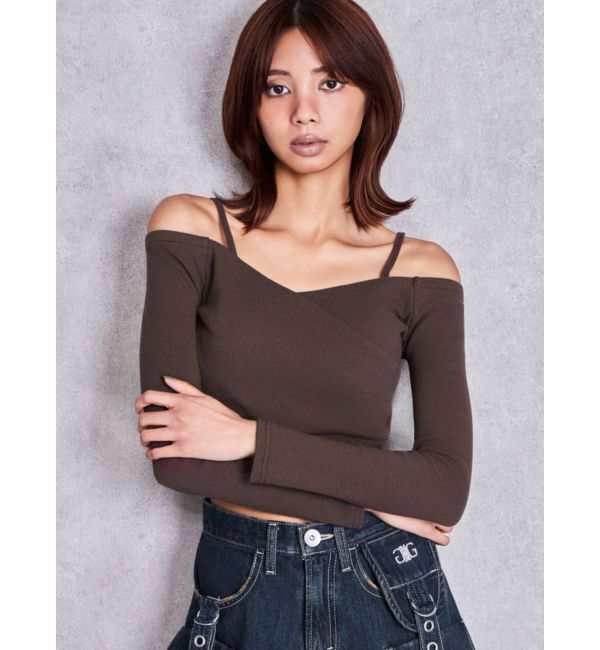 GYDA「カシュクールデザインオフショルトップス」|Tシャツ・カットソー|ブラウン