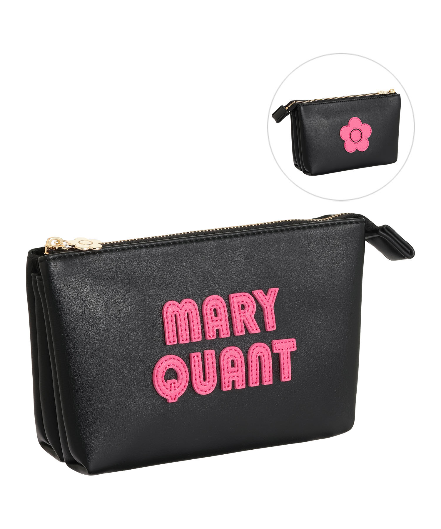 MARY QUANT「レトロロゴパッチ 3ポケットポーチ」|ポーチ|ブラック