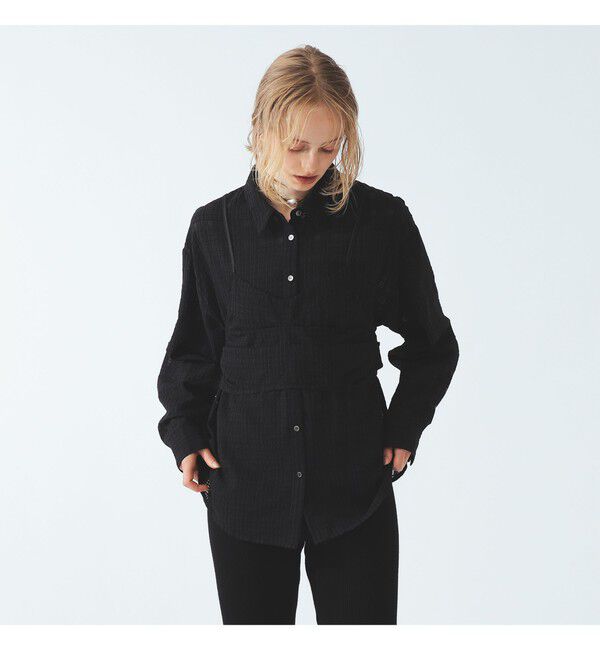 Ray BEAMS 「キャミソール セット シアーチェック シャツ」|シャツ・ブラウス|BLACK